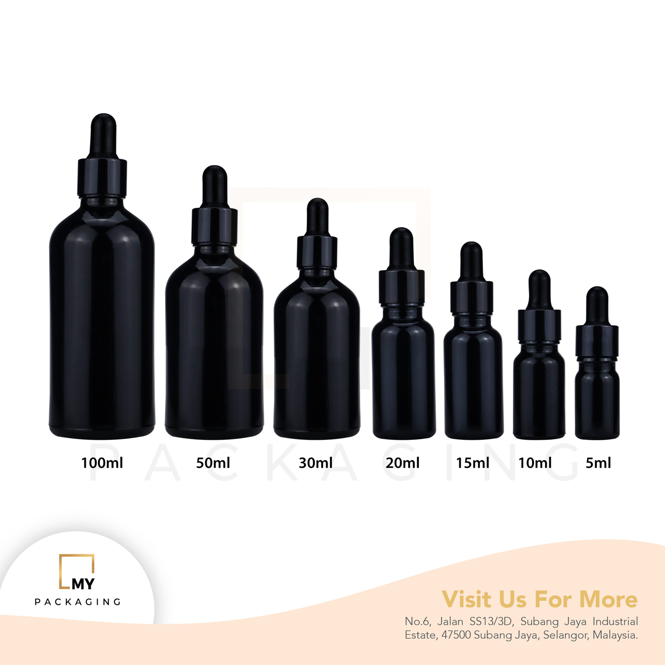 Glass Bottle Black + Black Glass Dropper 5ml-100ml - For Essential Oil 